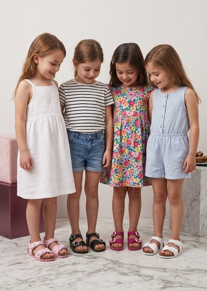 Sandales d'été pour enfants, semelle en liège, mules - Chaussures de plage à double boucle pour bébés filles garçons - Semelle souple antidérapante pour enfants - Nouvelle Collection 2026