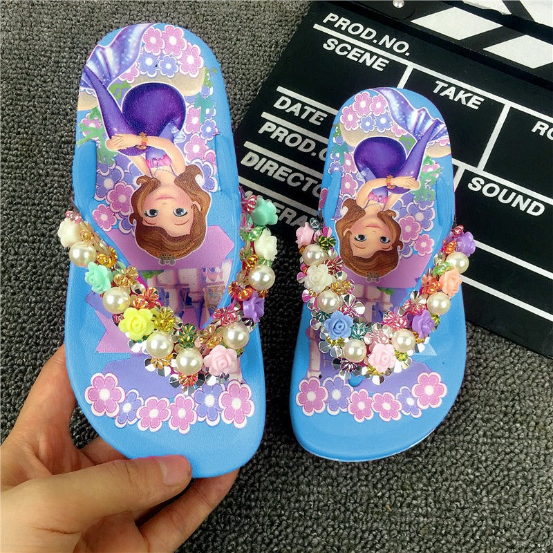 Sandales d'été princesse pour filles avec perles et roses – Confort élégant