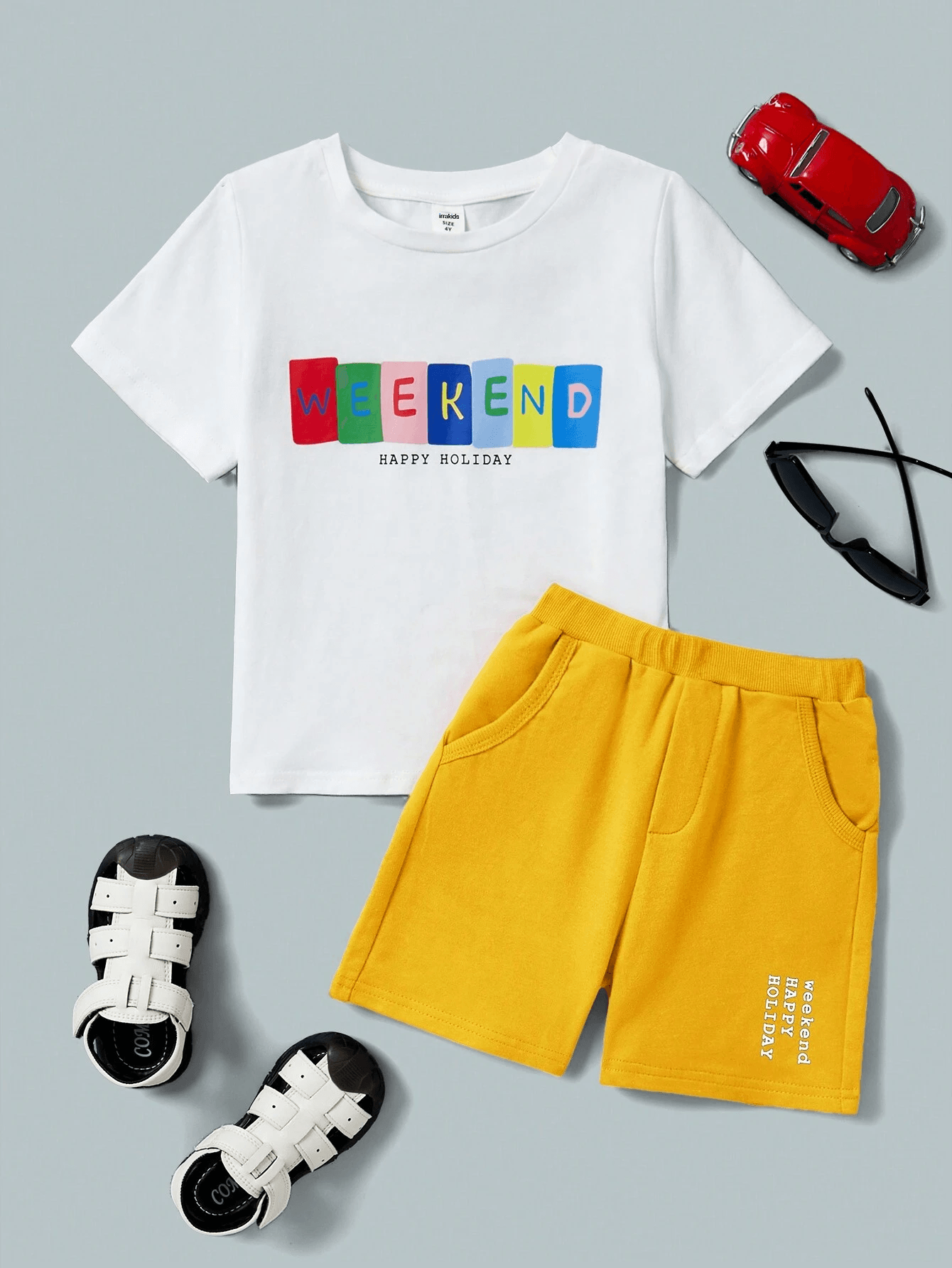 Casual Letter Printed Short Sleeve Top & Shorts Set - IRRAKIDS