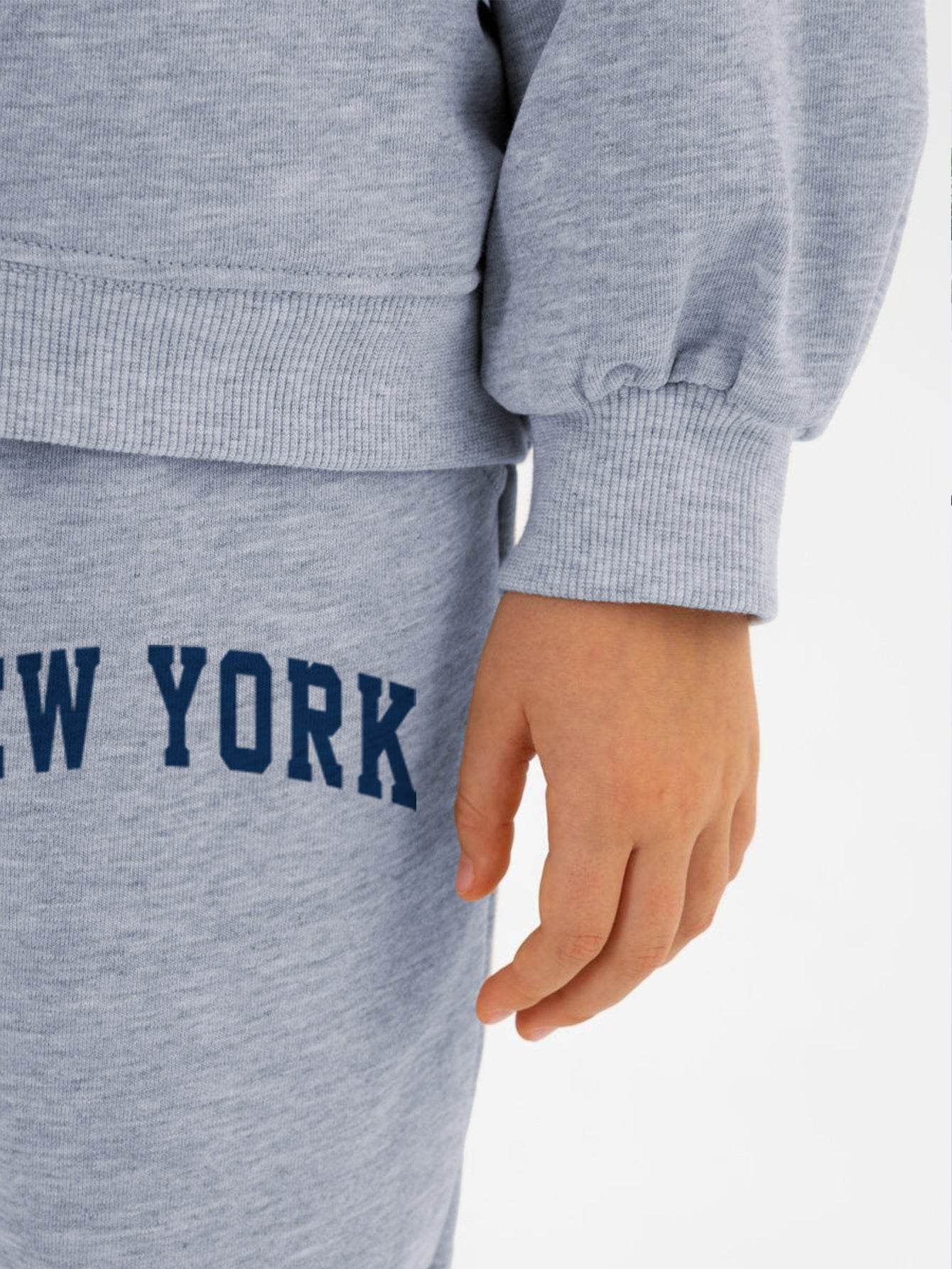 2 piece Light gray melange/New York: Cozy Cotton Tracksuit Set for Kids - Unisex - IRRAKIDS