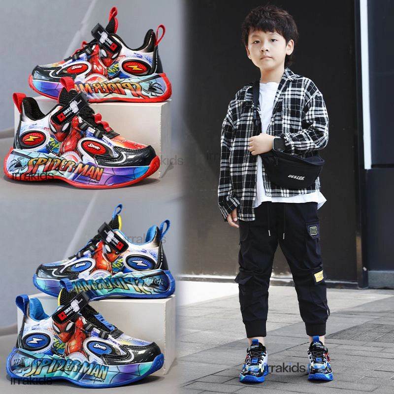 Kids LED Light-Up Sneakers: Red & Blue PU Leather Casual Sports Shoes - IRRAKIDS