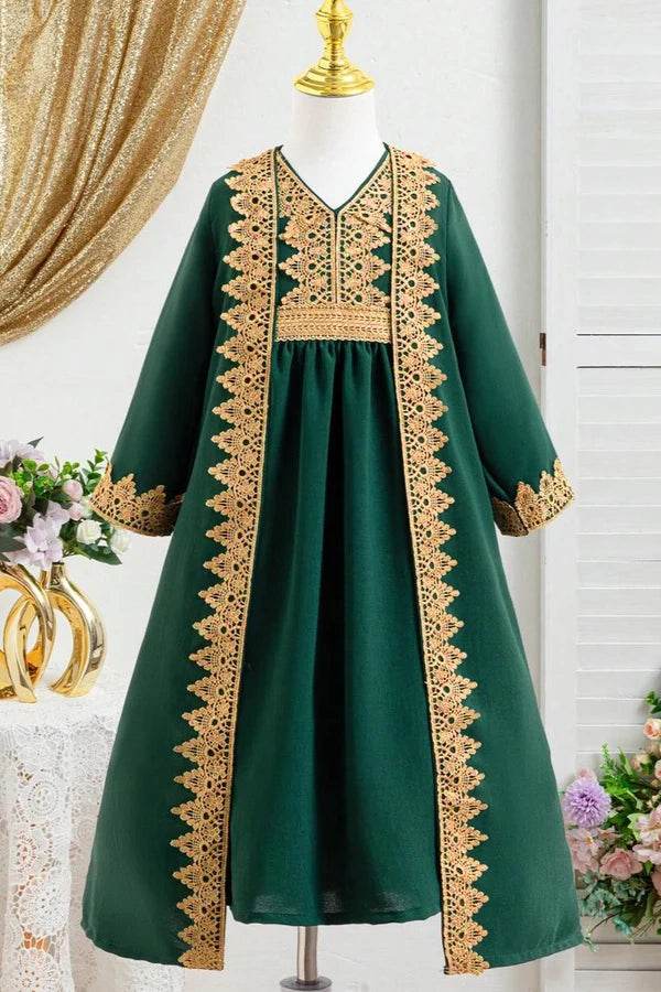 Girls' luxury dress in classic elegant design with gold embroidery - IRRAKIDS
