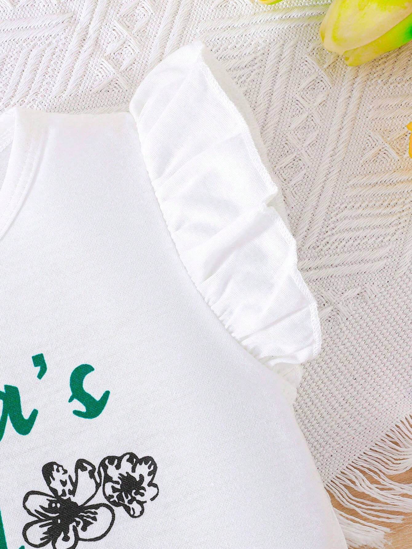 Young Girls Casual Cute Short Sleeve Blouse and Shorts Jumpsuit Set with Mother's Day Print and Floral Trim for Spring Summer, 2 Pieces - IRRAKIDS