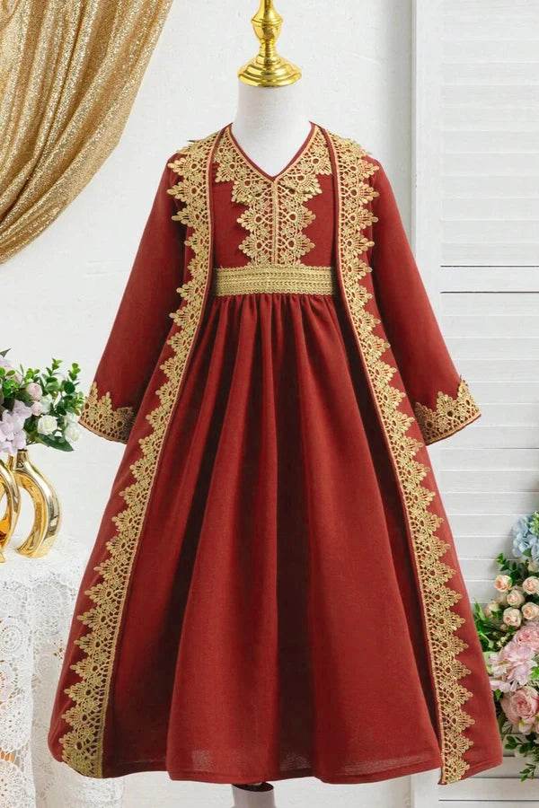 Girls' luxury dress in classic elegant design with gold embroidery - IRRAKIDS