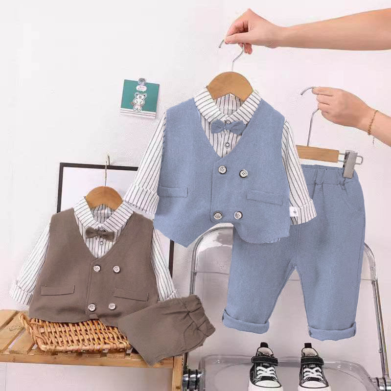 Stylish Boys Suits Spring Autumn 2025 New British Style Three-piece Children's Suit