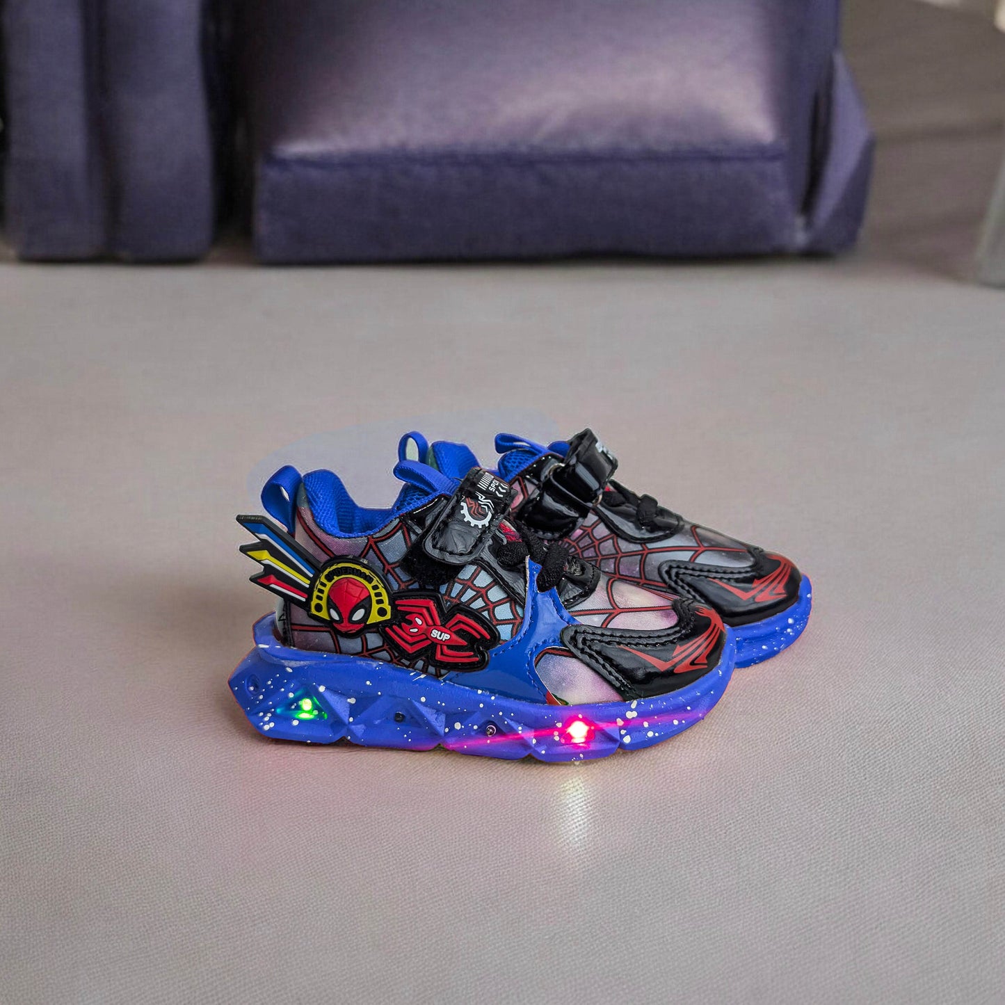 LED Light-Up Sneakers: Red & Blue PU Leather Casual Sports Shoes - IRRAKIDS