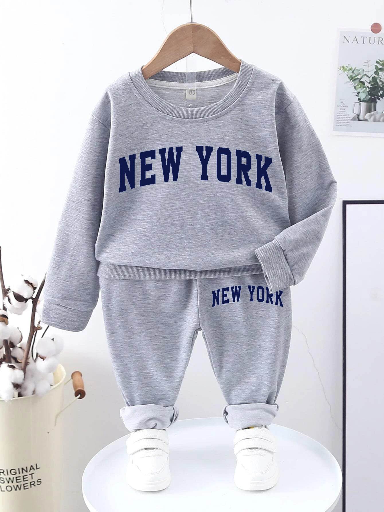 2 piece Light gray melange/New York: Cozy Cotton Tracksuit Set for Kids - Unisex - IRRAKIDS