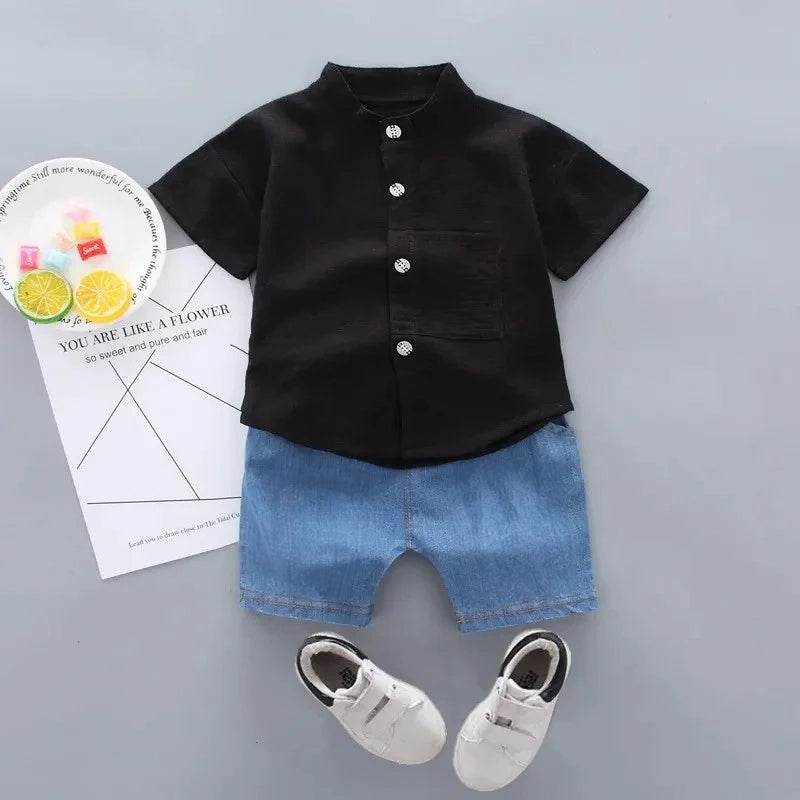 Cartoon Cool: Summer New Boys' Cotton Short Sleeve Shirt + Shorts Set - IRRAKIDS