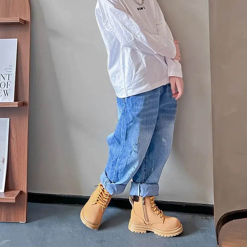 Comfort and Durability: Khaki Kids' Low Tube Zipper Boots for Boys and Girls - IRRAKIDS