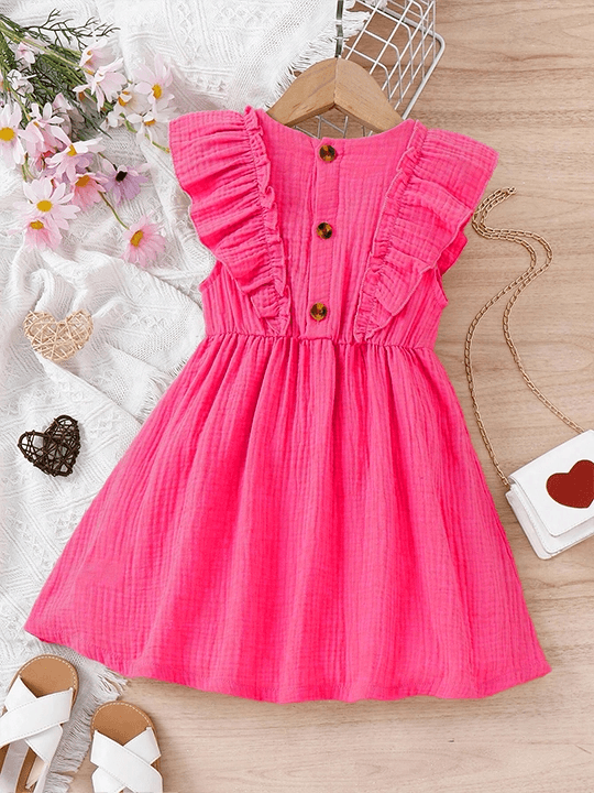 Charming Blossom: Young Girl's Ruffle Trim Bow Front Dress - IRRAKIDS