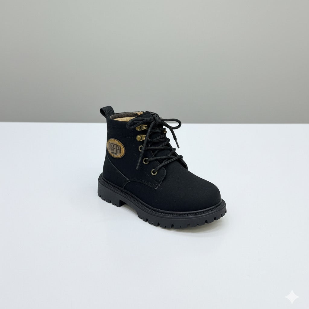 Unisex Kids Lace-Up Ankle Boots with Side Zipper (Lug Sole) — Product image: