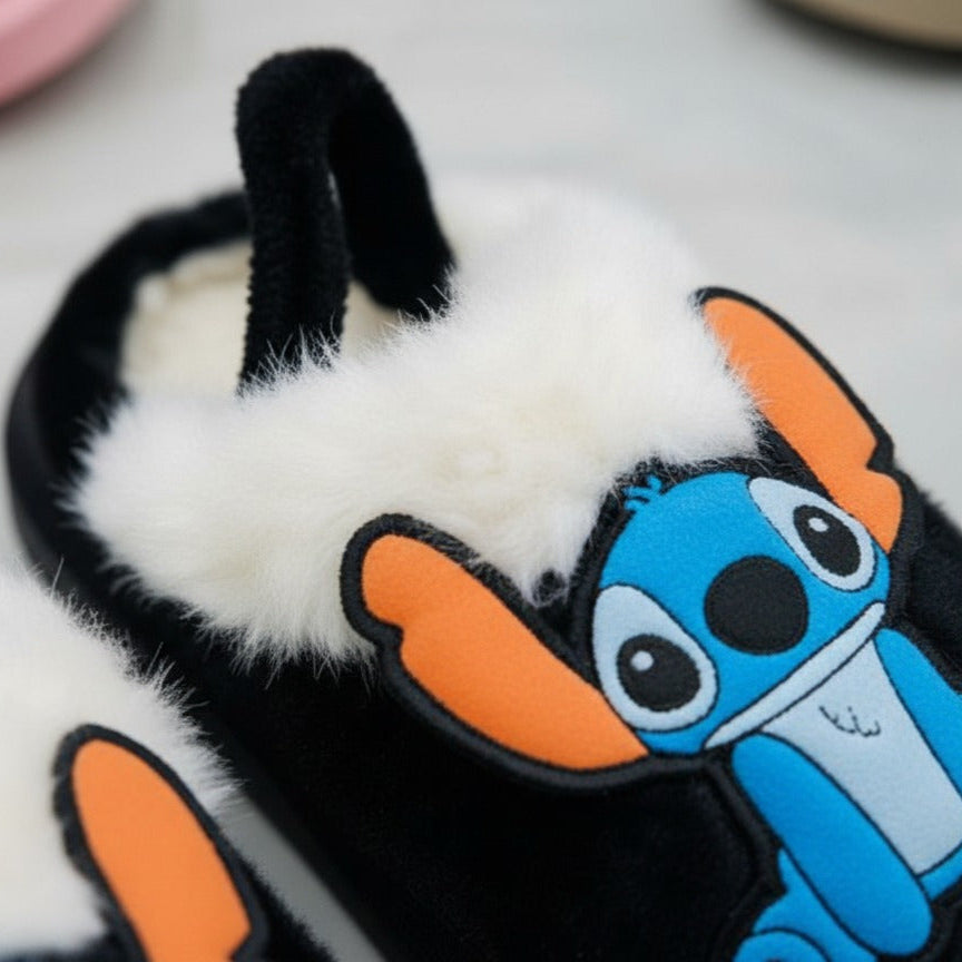 Kids Slippers: Warm Faux-Fur, No-Slip Sole, Heel Strap — Product image: Fleece-lined kids slippers keep little feet warm on cold floors, while the textu