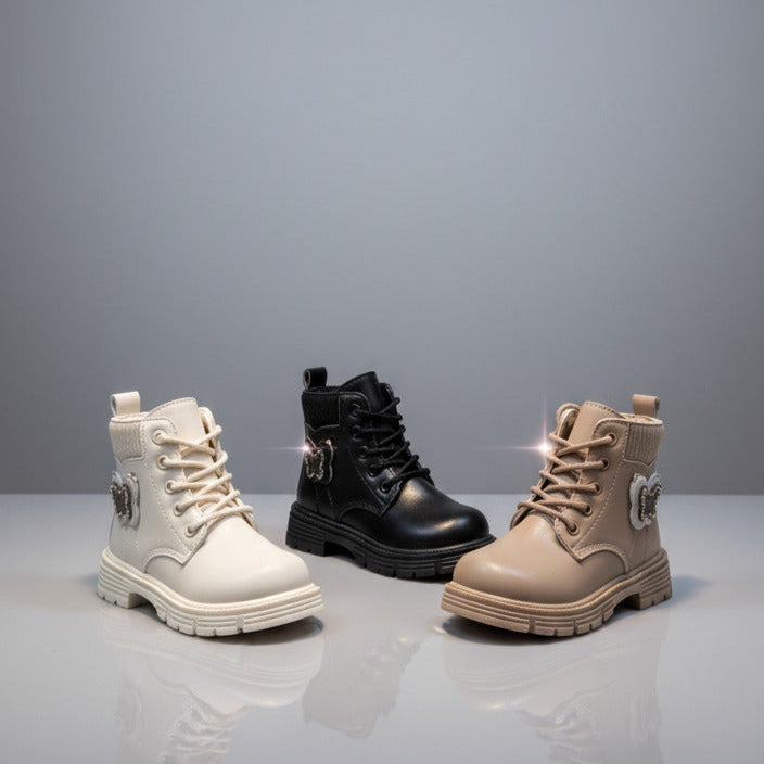 Girls' Lace-Up Butterfly Combat Boots — Product image: