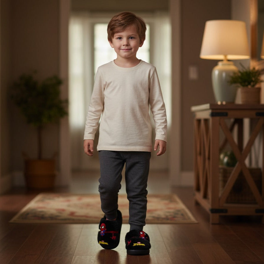 Boys' Fuzzy Spider-Man House Slippers — Product image:
