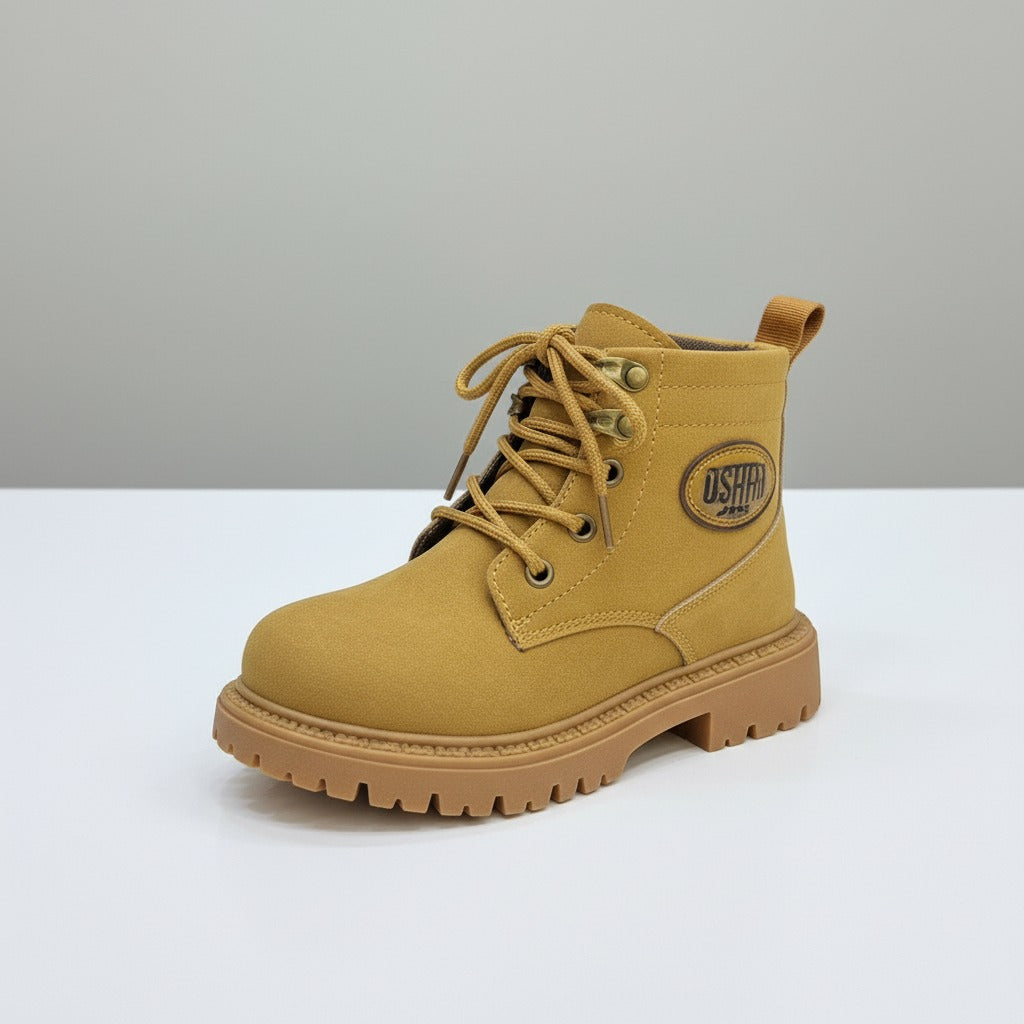 Unisex Kids Lace-Up Ankle Boots with Side Zipper (Lug Sole) — Product image: