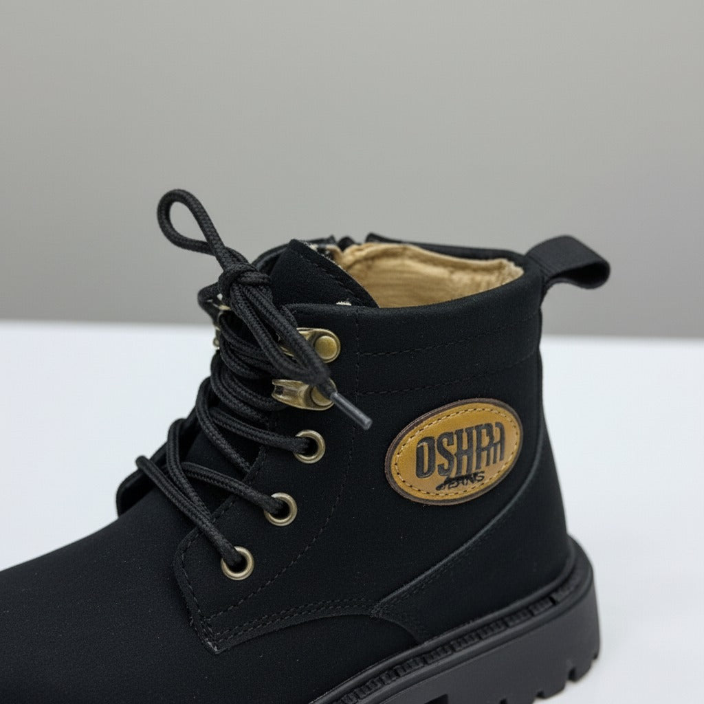 Unisex Kids Lace-Up Ankle Boots with Side Zipper (Lug Sole) — Product image:
