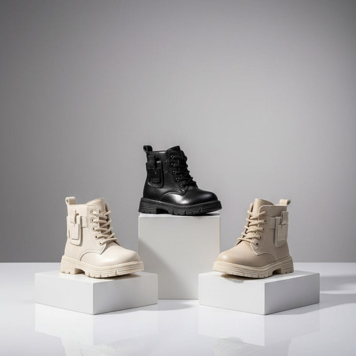 Girls' lace‑up combat boots with mini pouch — Product image: