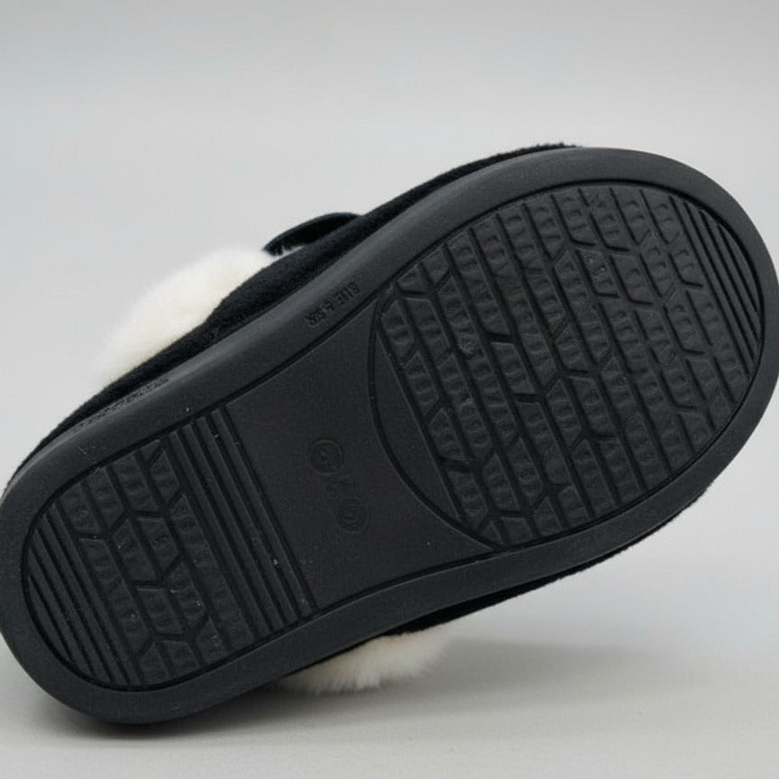 Kids plush cartoon fleece-lined slippers with heel strap — Product image:
