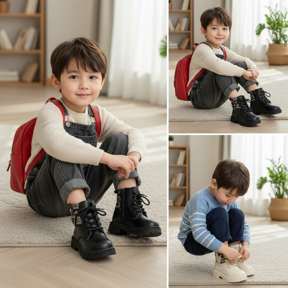 Boys’ lace-up ankle combat boots with chunky sole — Product image: