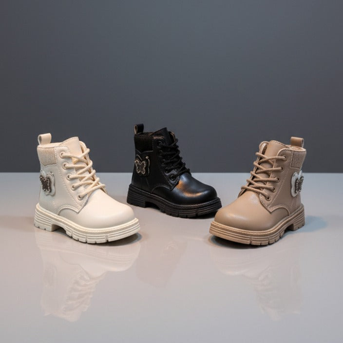 Girls' Lace-Up Butterfly Combat Boots — Product image: