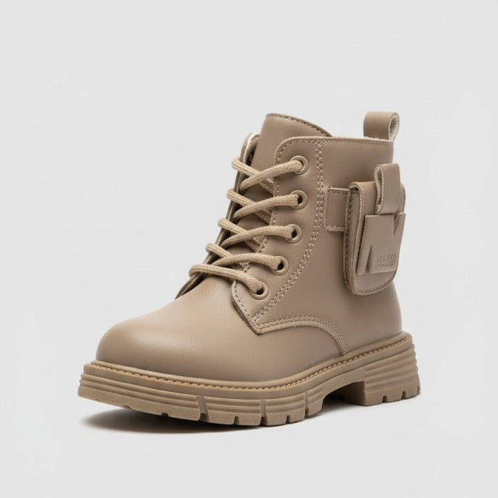 Girls' lace‑up combat boots with mini pouch — Product image: