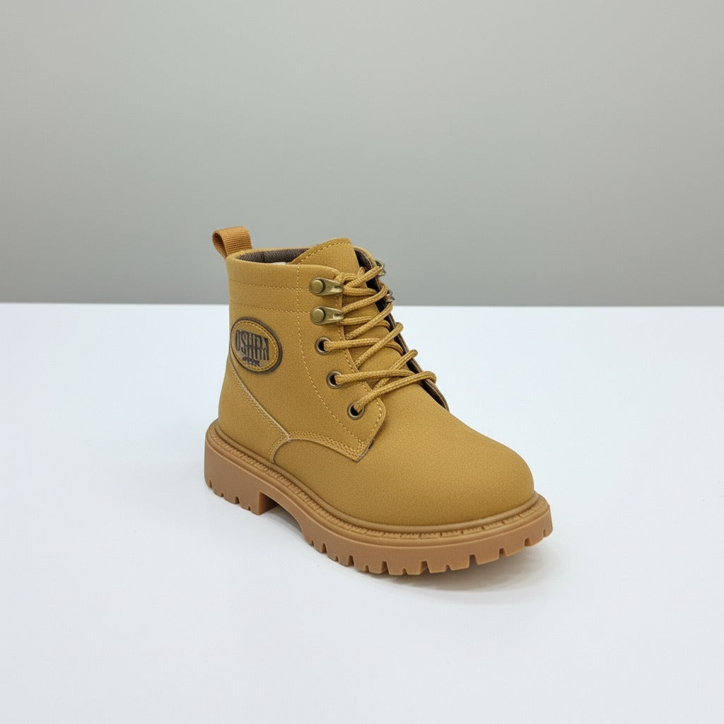 Unisex Kids Lace-Up Ankle Boots with Side Zipper (Lug Sole) — Product image: