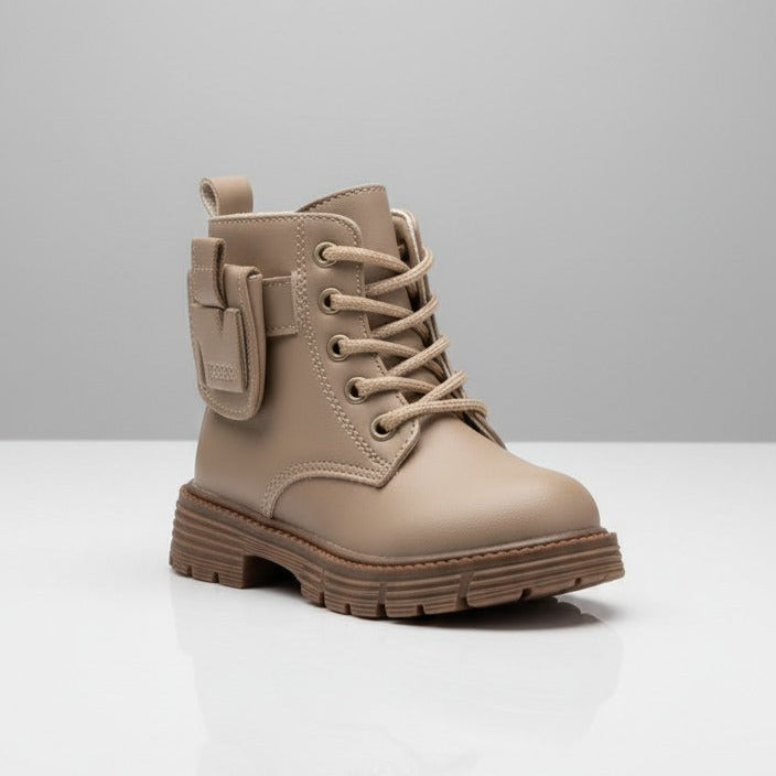 Girls' lace‑up combat boots with mini pouch — Product image: