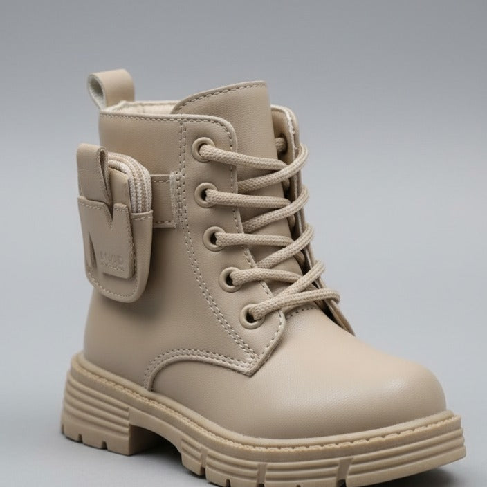 Girls' lace‑up combat boots with mini pouch — Product image: