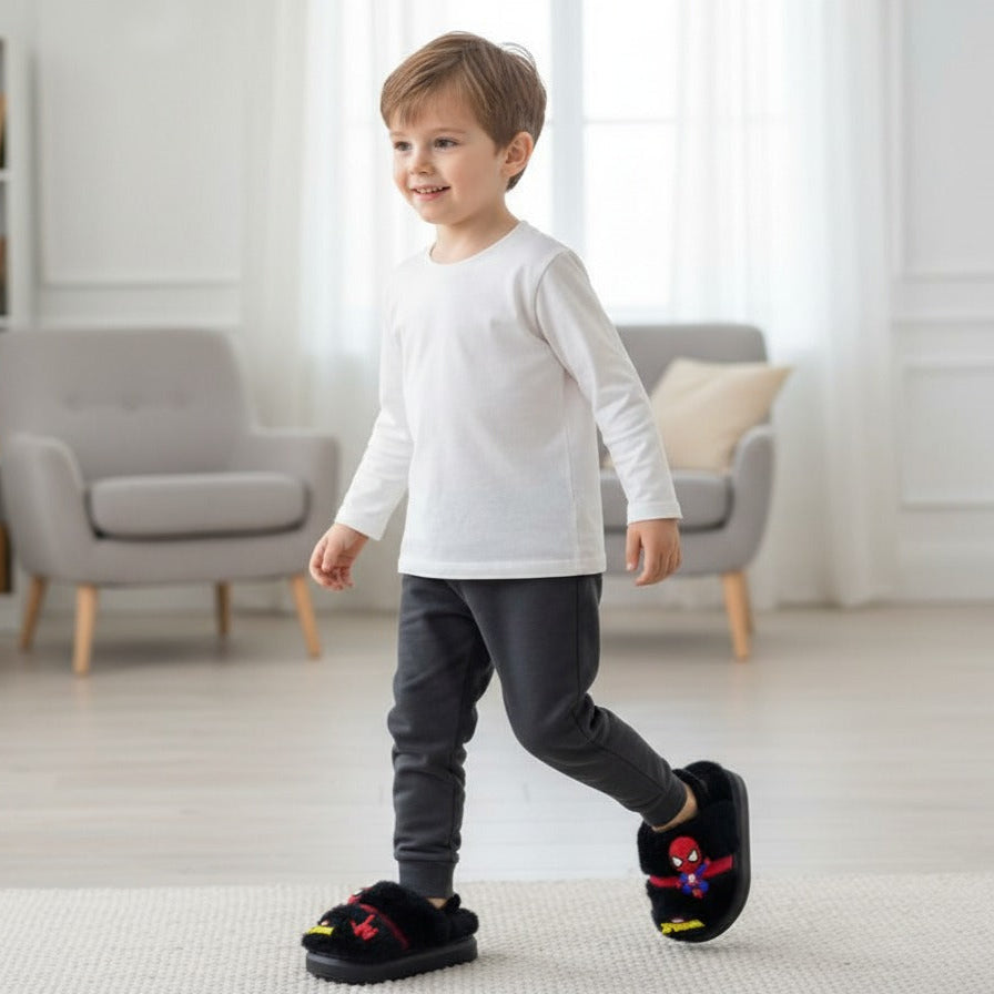 Boys' Fuzzy Spider-Man House Slippers — Product image: