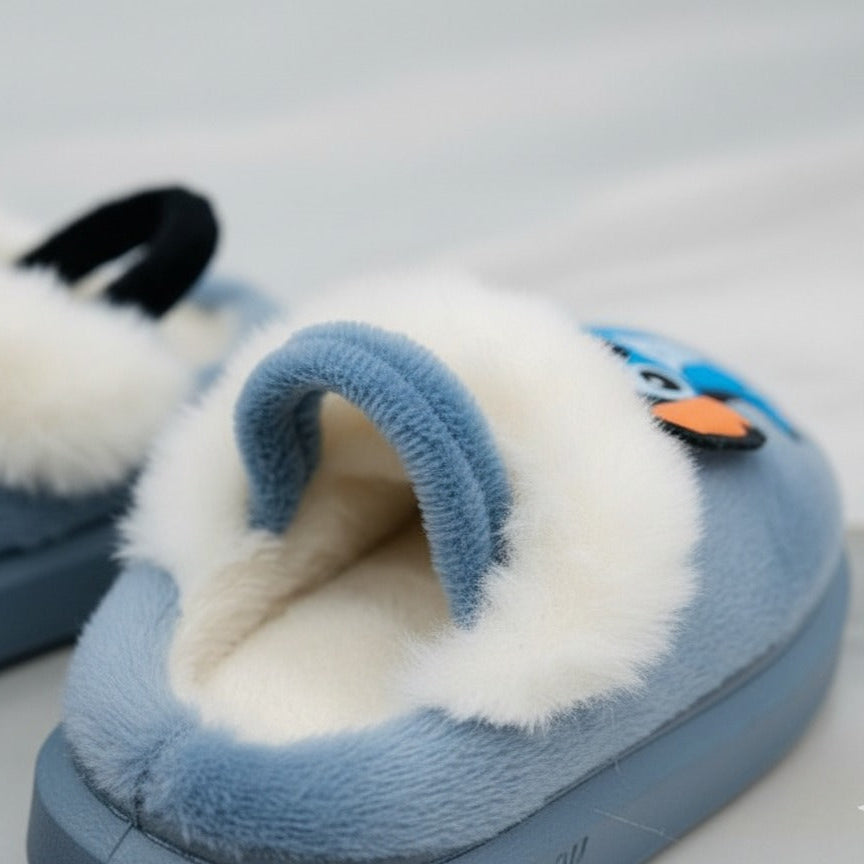 Kids plush cartoon fleece-lined slippers with heel strap — Product image: