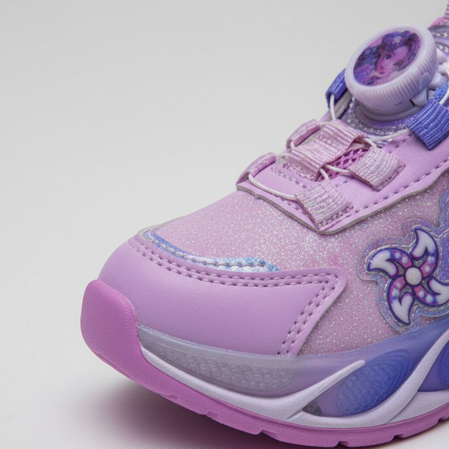 Girls’ Glitter Princess Sneakers: Stable Steps, Pull Tabs — Product image: Slip them on fast with tongue and heel pull tabs—no morning struggles. A padded