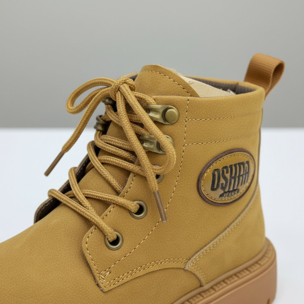 Unisex Kids Lace-Up Ankle Boots with Side Zipper (Lug Sole) — Product image: