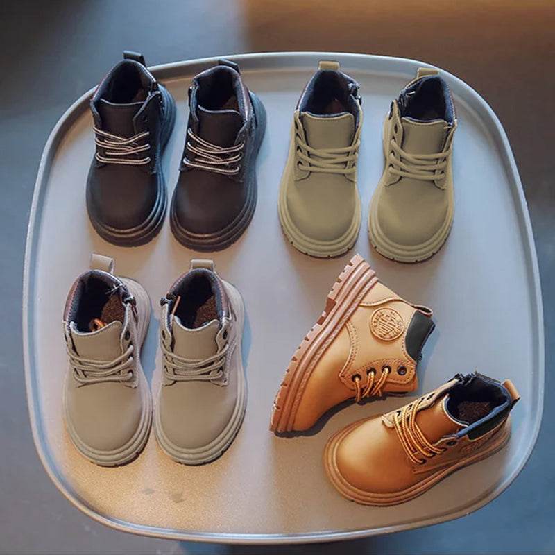 Comfort and Durability: Khaki Kids' Low Tube Zipper Boots for Boys and Girls - IRRAKIDS