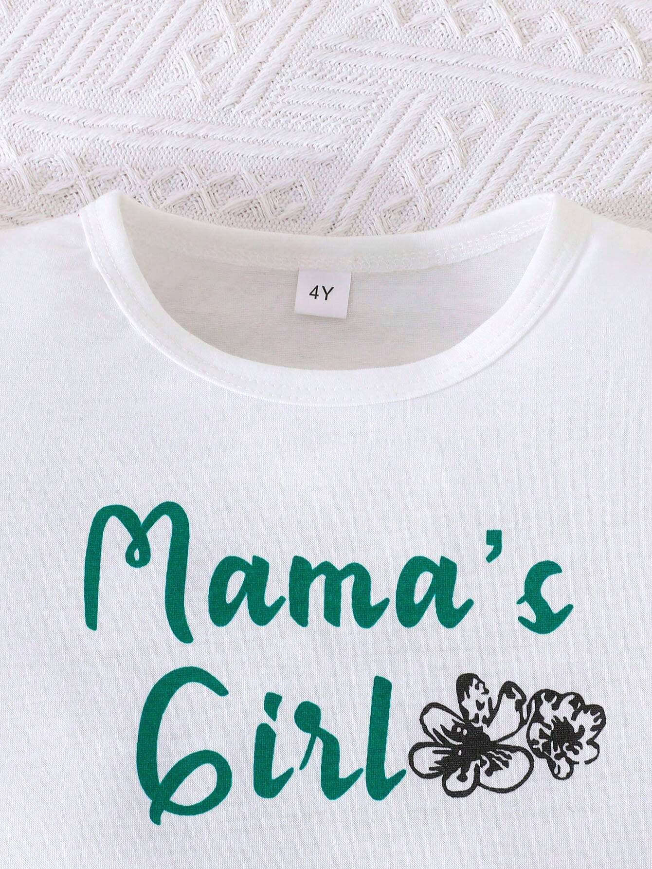 Young Girls Casual Cute Short Sleeve Blouse and Shorts Jumpsuit Set with Mother's Day Print and Floral Trim for Spring Summer, 2 Pieces - IRRAKIDS