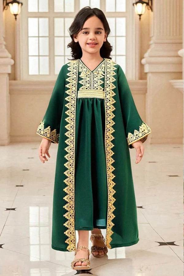 Girls' luxury dress in classic elegant design with gold embroidery - IRRAKIDS