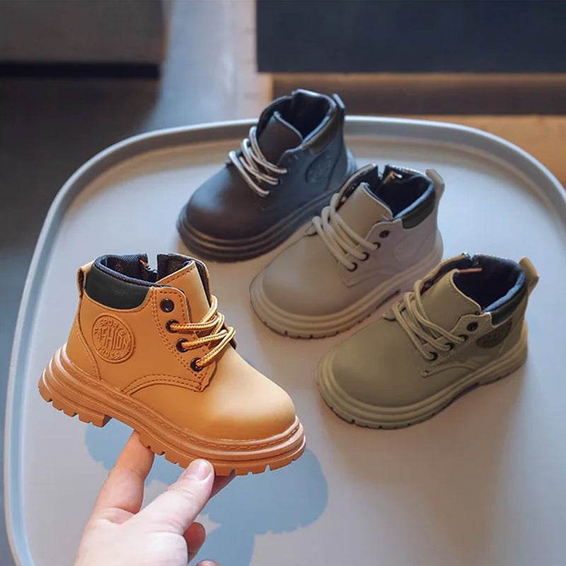 Comfort and Durability: Khaki Kids' Low Tube Zipper Boots for Boys and Girls - IRRAKIDS