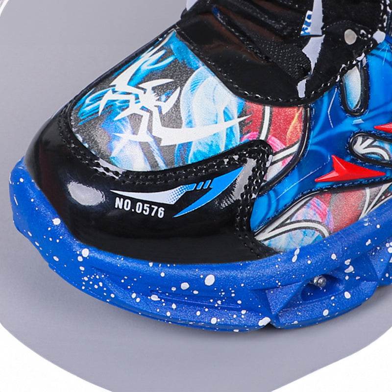 Kids' Cartoon LED Light-Up Sneakers: Red & Blue PU Leather Casual Sports Shoes - Sizes 21-35 - IRRAKIDS