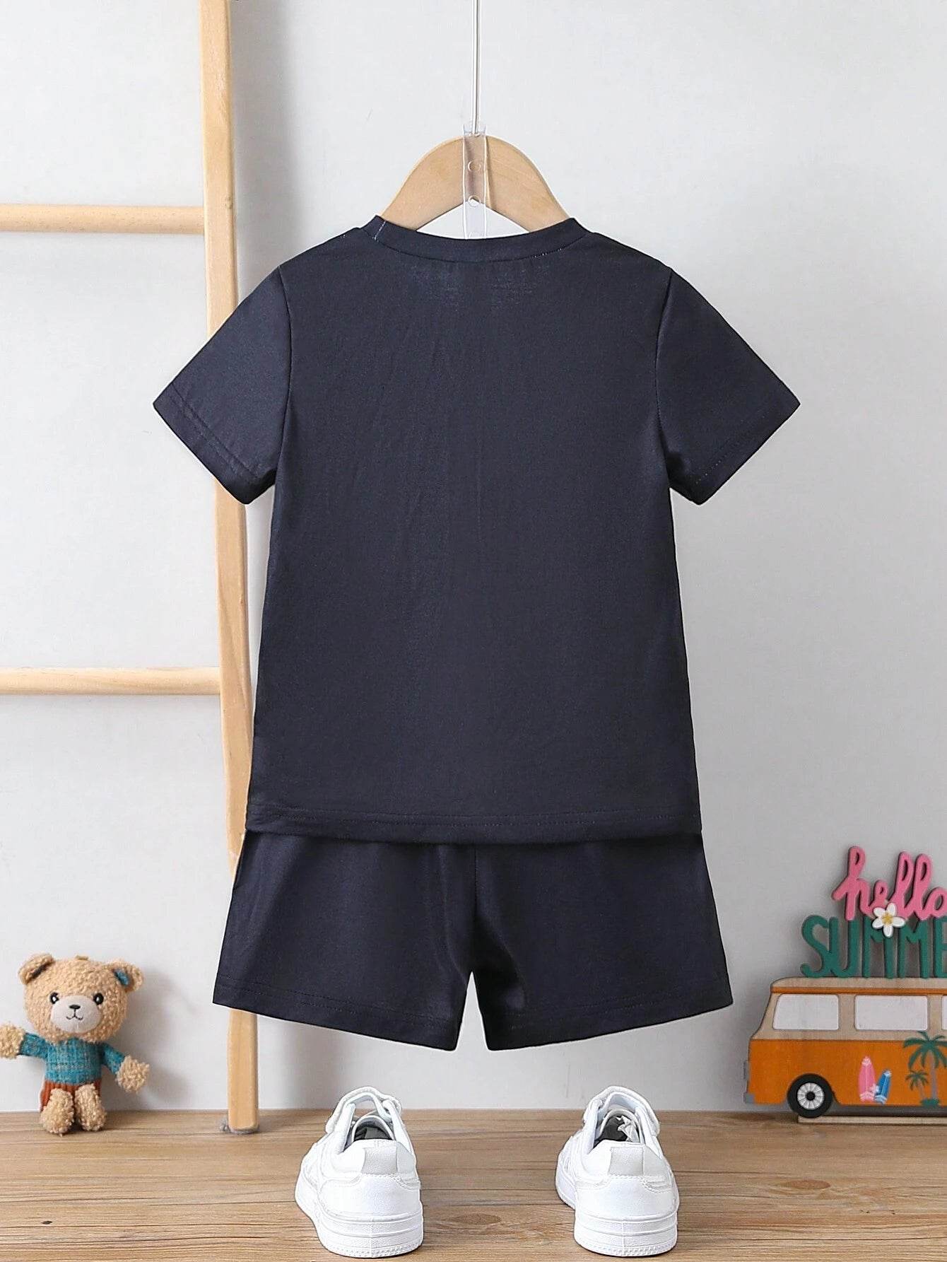 Little boys cartoon lion pattern short sleeve t-shirt set - IRRAKIDS