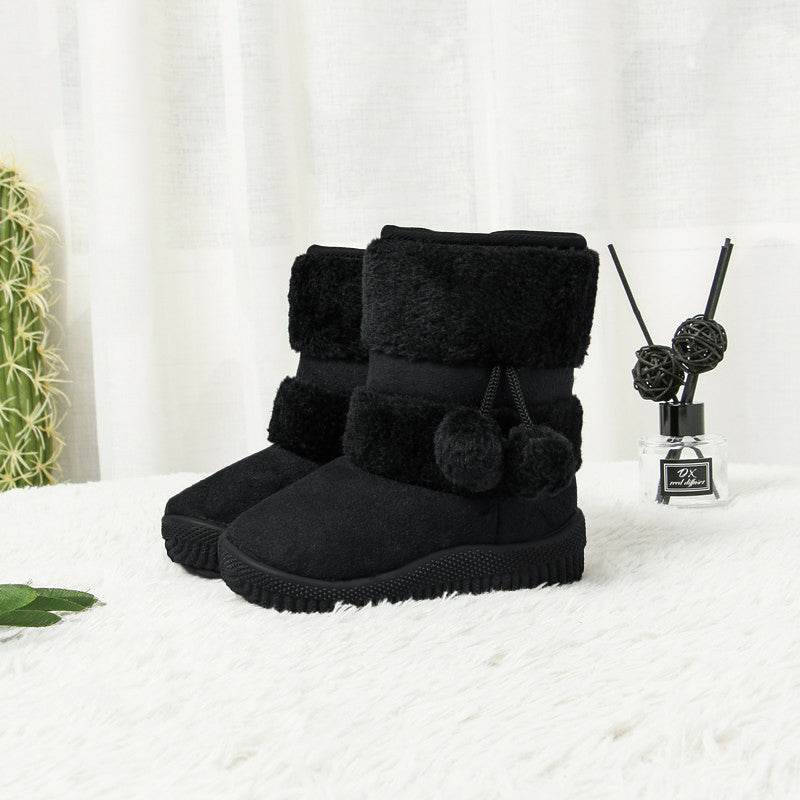 2022 New Winter Furry Boots with Cute Hairball School Warm Fur Shoes - IRRAKIDS