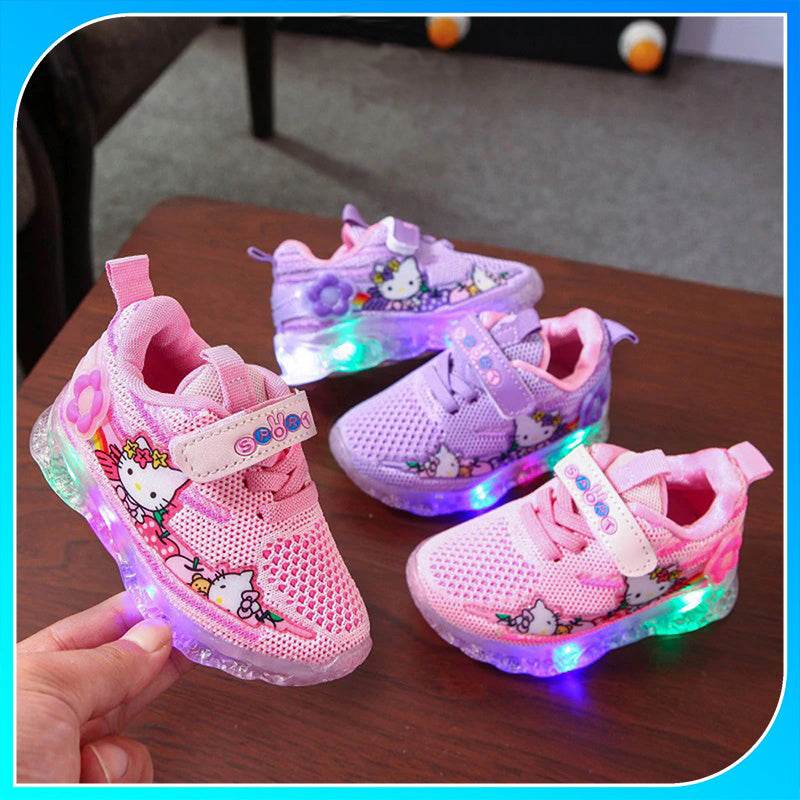 Glowing Cat Girls' Sneakers: A Purrfect Mix of Style and Fun with LED Lights and Cute Cat Prints - IRRAKIDS