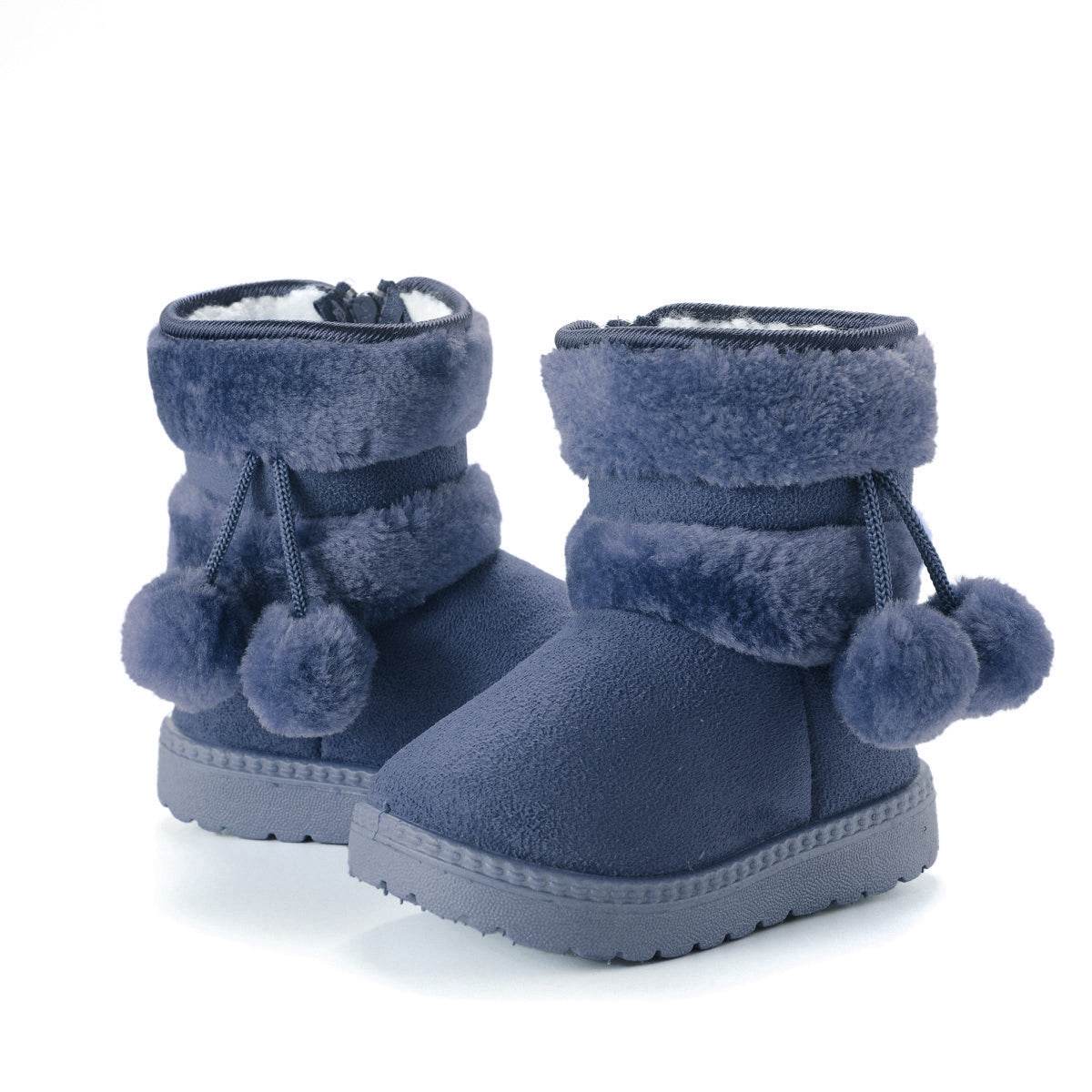 New Winter Furry Boots with Cute Hairball School Warm Fur Shoes - IRRAKIDS