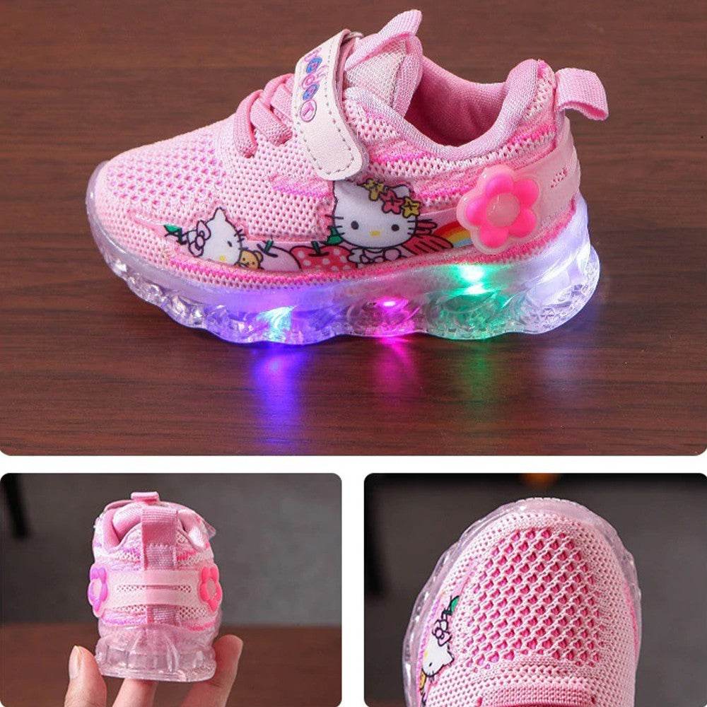 Glowing Cat Girls' Sneakers: A Purrfect Mix of Style and Fun with LED Lights and Cute Cat Prints - IRRAKIDS