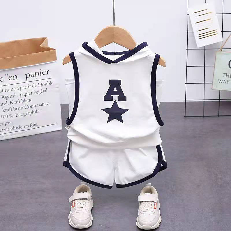 Two Pcs Casual Letter Print Hooded Sleeveless Tee Shorts Set - IRRAKI