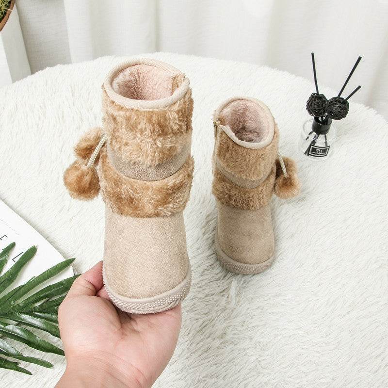 2022 New Winter Furry Boots with Cute Hairball School Warm Fur Shoes - IRRAKIDS