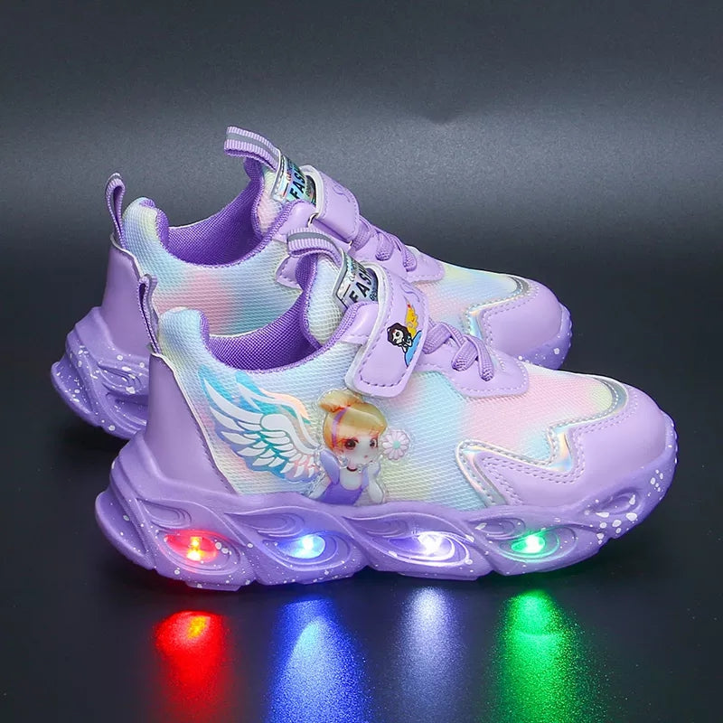 أحذية بنات رياضية مزودة بإضاءة LED علوي برسم الاميرة