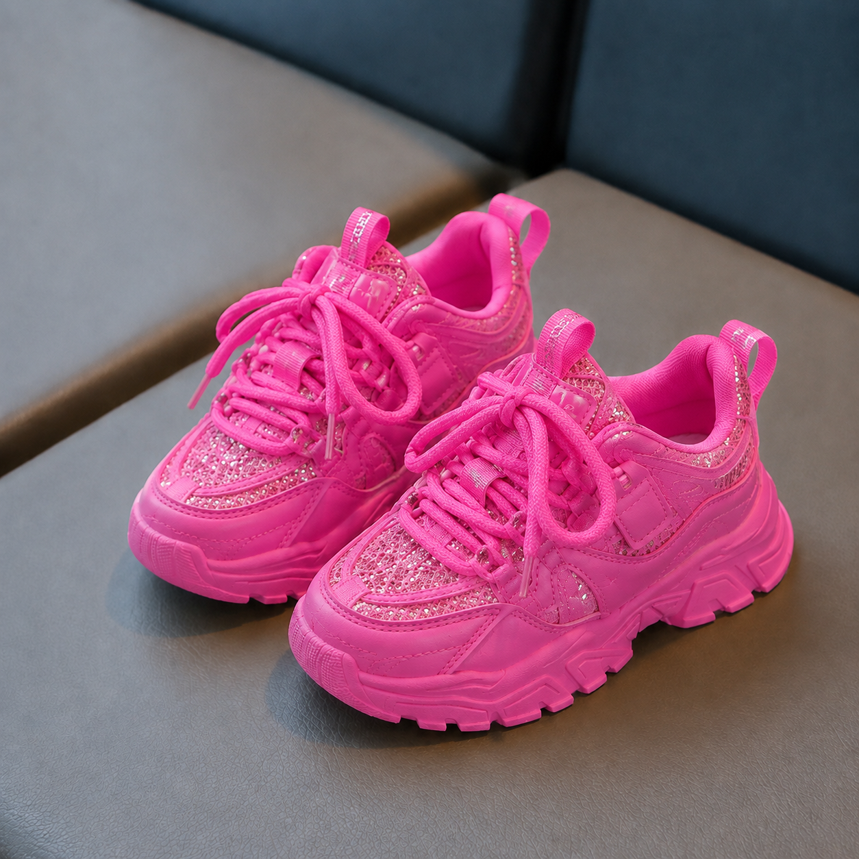 Girls' Fashion Chunky Sneakers – Sparkle Casual Sports Shoes | Lightweight & Comfortable