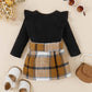 trendy 2Pcs Autumn Ensemble – Stylish Long Sleeve Tops and Playful Plaid Skirts - IRRAKIDS