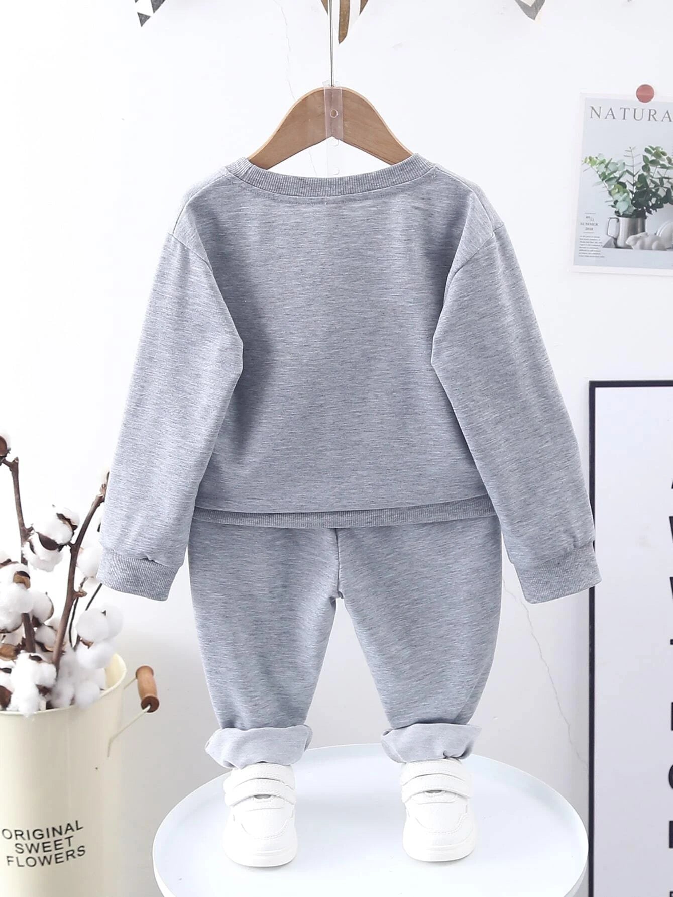 2 pièces Gris clair mélangé/New York : Ensemble de survêtement en coton douillet pour enfants - Unisexe