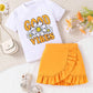 Floral Dreams: Girl's Graphic Tee & Ruffle Trim Skirt Set - IRRAKIDS