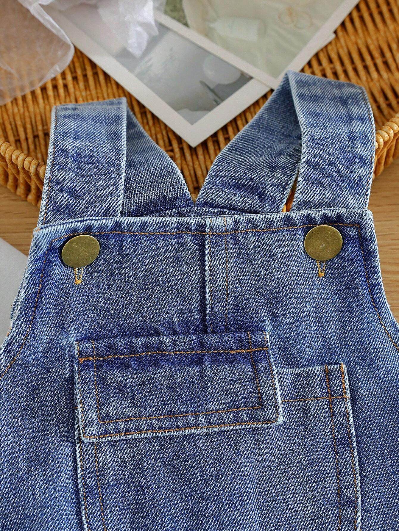 Baby Boys Solid Color T-Shirt & Rolled-Up Denim Overall Jumpsuit – Trendy Spring Outfit - IRRAKIDS